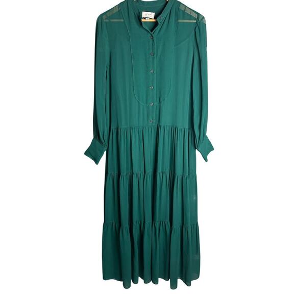 J.Crew Collection Tiered Silk Chiffon Tuxedo Dress Dark Spruce Size 8 - Picture 4 of 6
